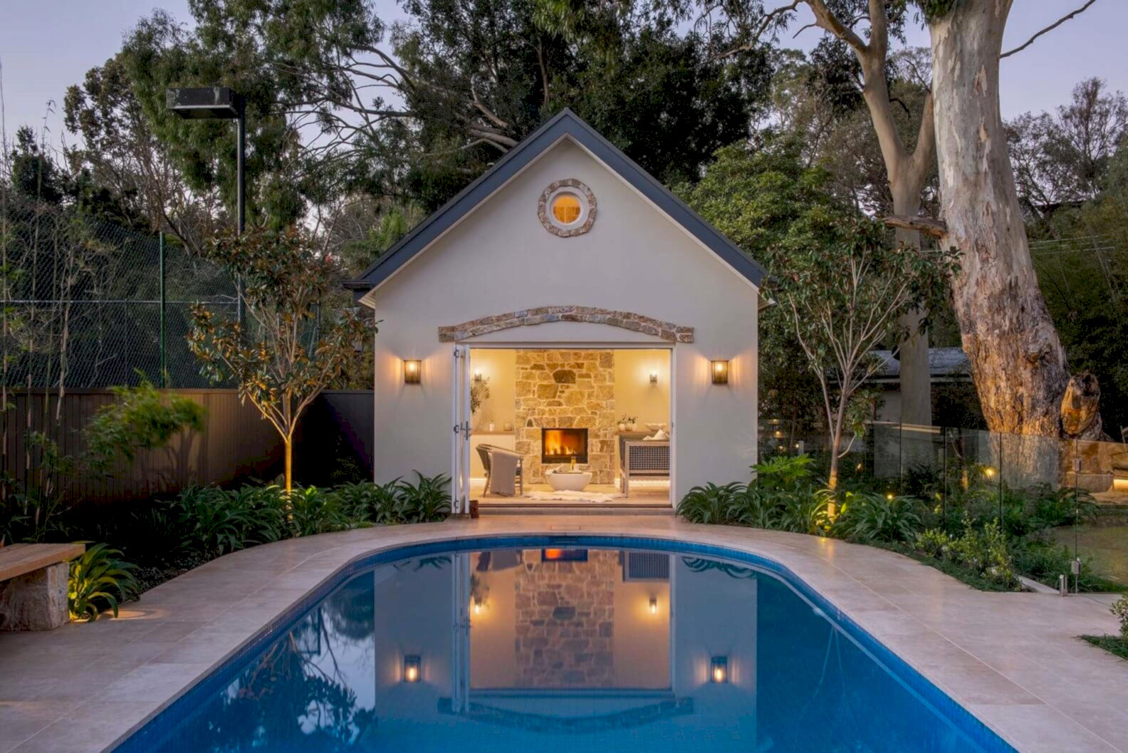 The Pool Pavilion warmed by Cheminees Philippe, Burnside